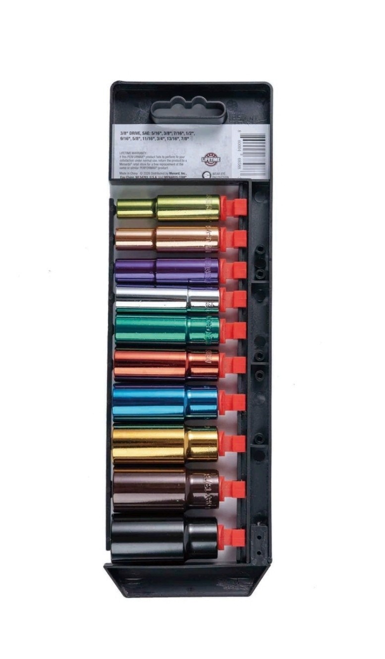 Color Coded Deep Wall Socket Set 3/8″ Drive (SAE) 10pc