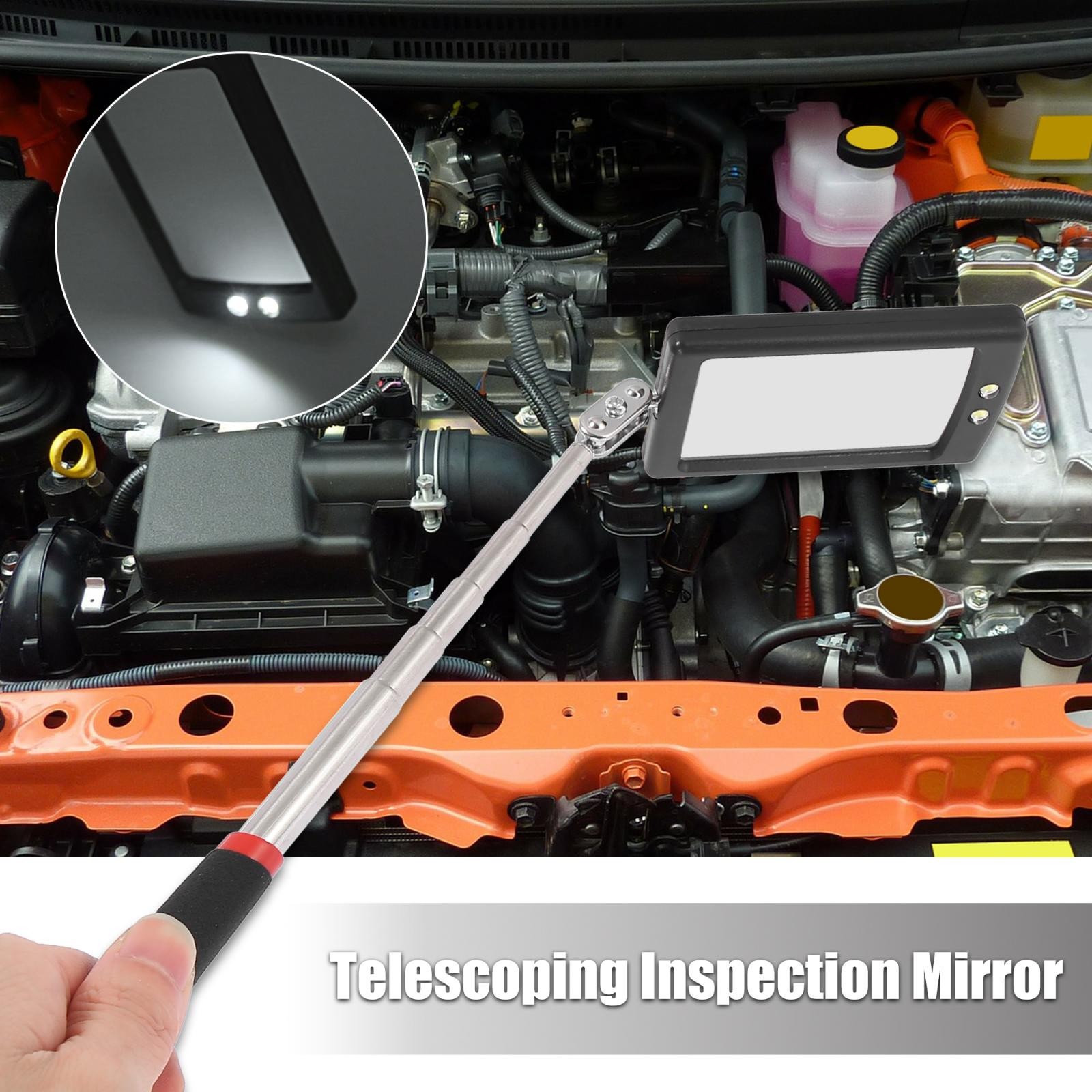 Square Telescopic Inspection Mirror Retractable Hand with White Light for Car