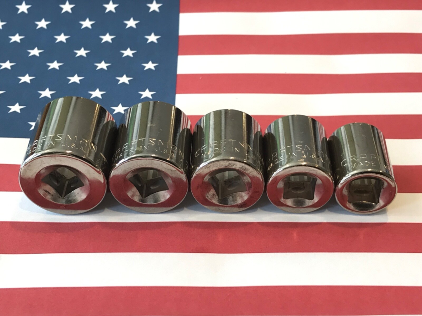 Vintage NOS Craftsman SAE, 3/8 Drive, 12 Pt, Inverted G, 5-Piece Socket Set USA