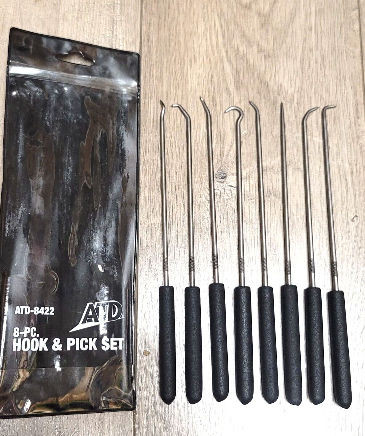 ATD 8pc 9-3/4″ Long Hardened Hook & Pick Set w/ Cushion Textured Grips #8422