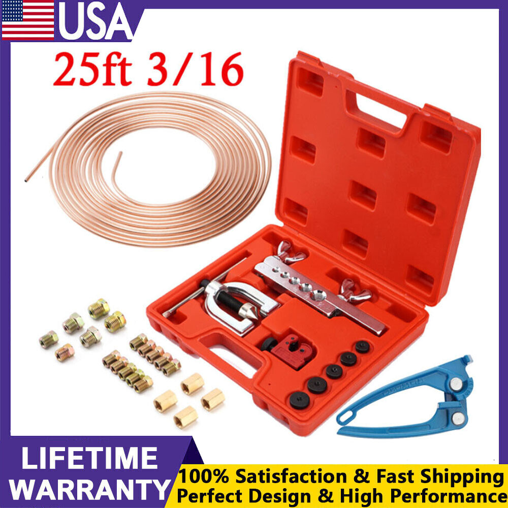 25 ft 3/16 Copper Coated Brake Line Single Double Flaring Tool with Tube Bender