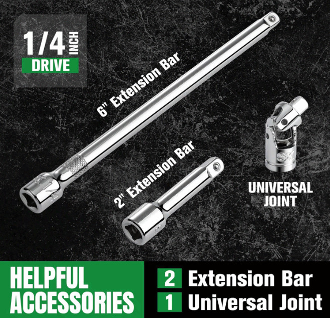 1/4″ Drive Socket Set 50PC SAE/Metric w/ Ratchet, CR-V & Storage Case