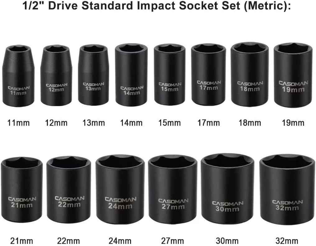 14 Pieces 1/2-Inch Drive Shallow Impact Socket Set, Metric, 6-Point, 11mm to …