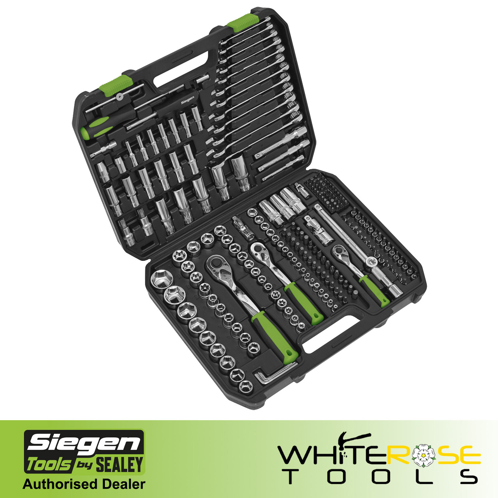 Sealey Socket Set 219pc 1/4″ 3/8″ 1/2″ Drive WallDrive Metric 4-32mm Siegen
