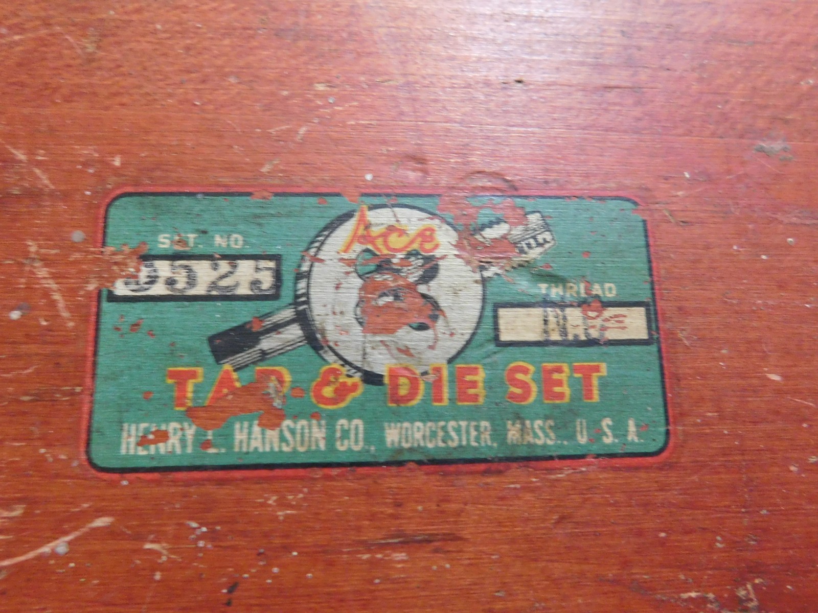 Vintage ACE Henry L. Hanson Tap & Die Set No. 3525 Wood Box USA AS IS Mixed Set