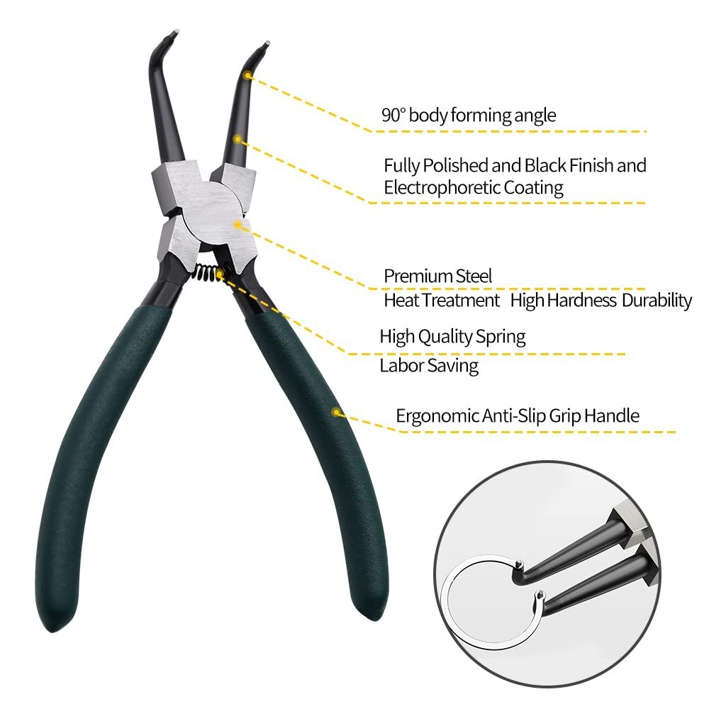 4pcs Snap Ring Pliers Set – 7″ Internal/External Circlip Kit, Heavy Duty Precisi