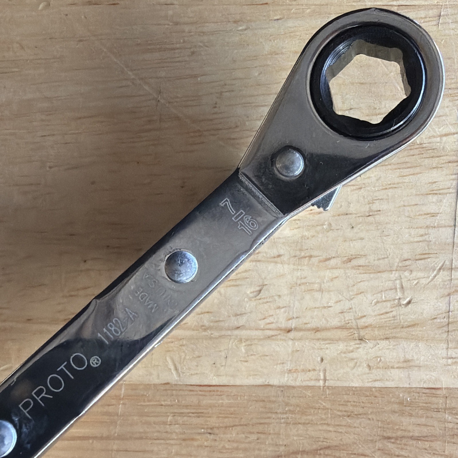 Proto 3/8″ x 7/16″ Ratcheting Offset Box End Wrench Reversible 6pt 1182-A NEW
