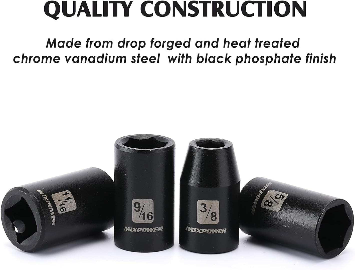 Durable 14-Piece 1/2-Inch Drive Shallow Socket Set with Black Phosphate Finish