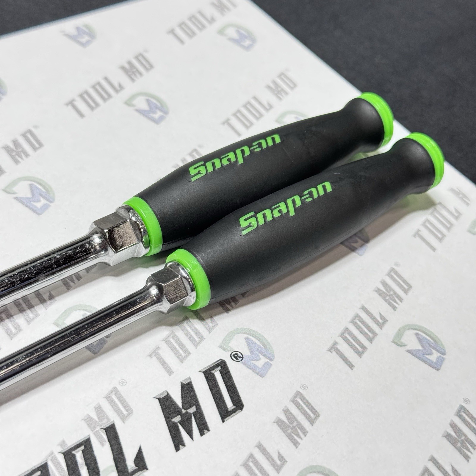 Snap-on Tools NEW 2pc CUSTOM 9-1/2″ GREEN Ratchet Handle Screwdriver Set SGD6B