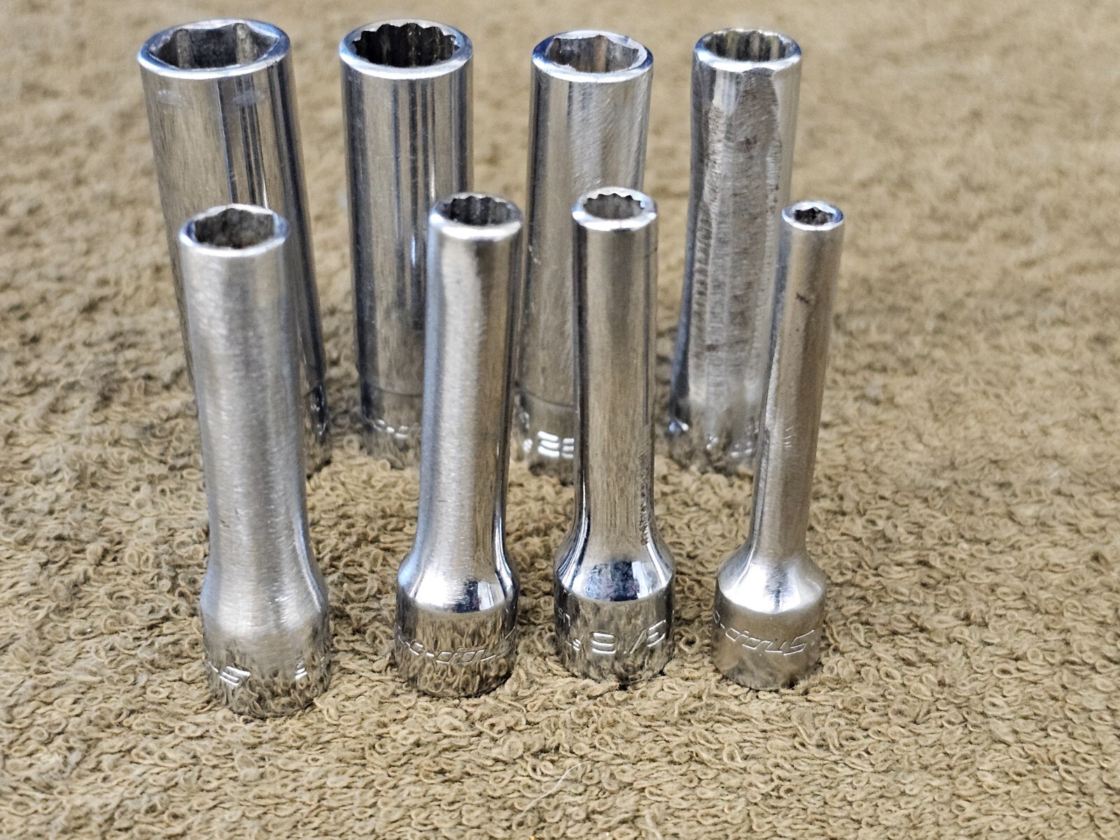 8 Snap on Deep Well Socket Set 1/4″ Drive Sae 7/16 3/8 11/32 5/16 7/32 3/16 STM