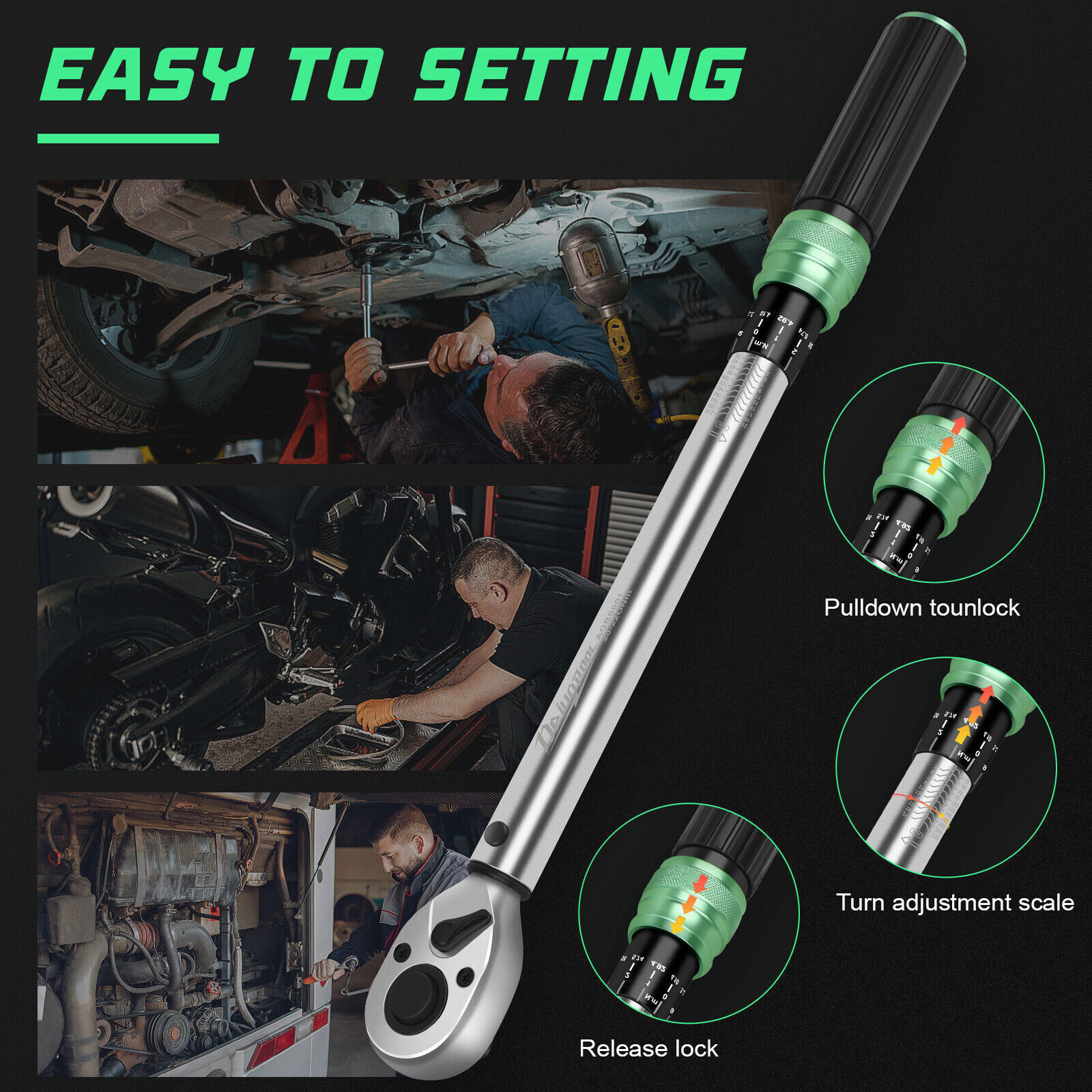 1/2″ Drive Click Torque Wrench Snap Socket Ratcheting 14.76~162 FT-LB/20~220N.M