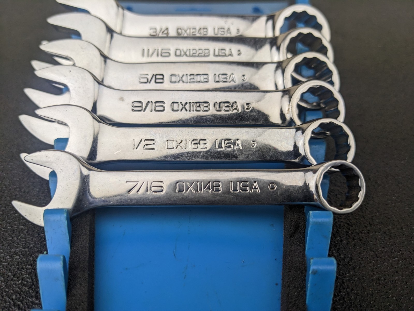 #bn457 Snap-On 12 Pt 6 Piece 7/16″-3/4″ Midget Combination Wrench Set OXI706B