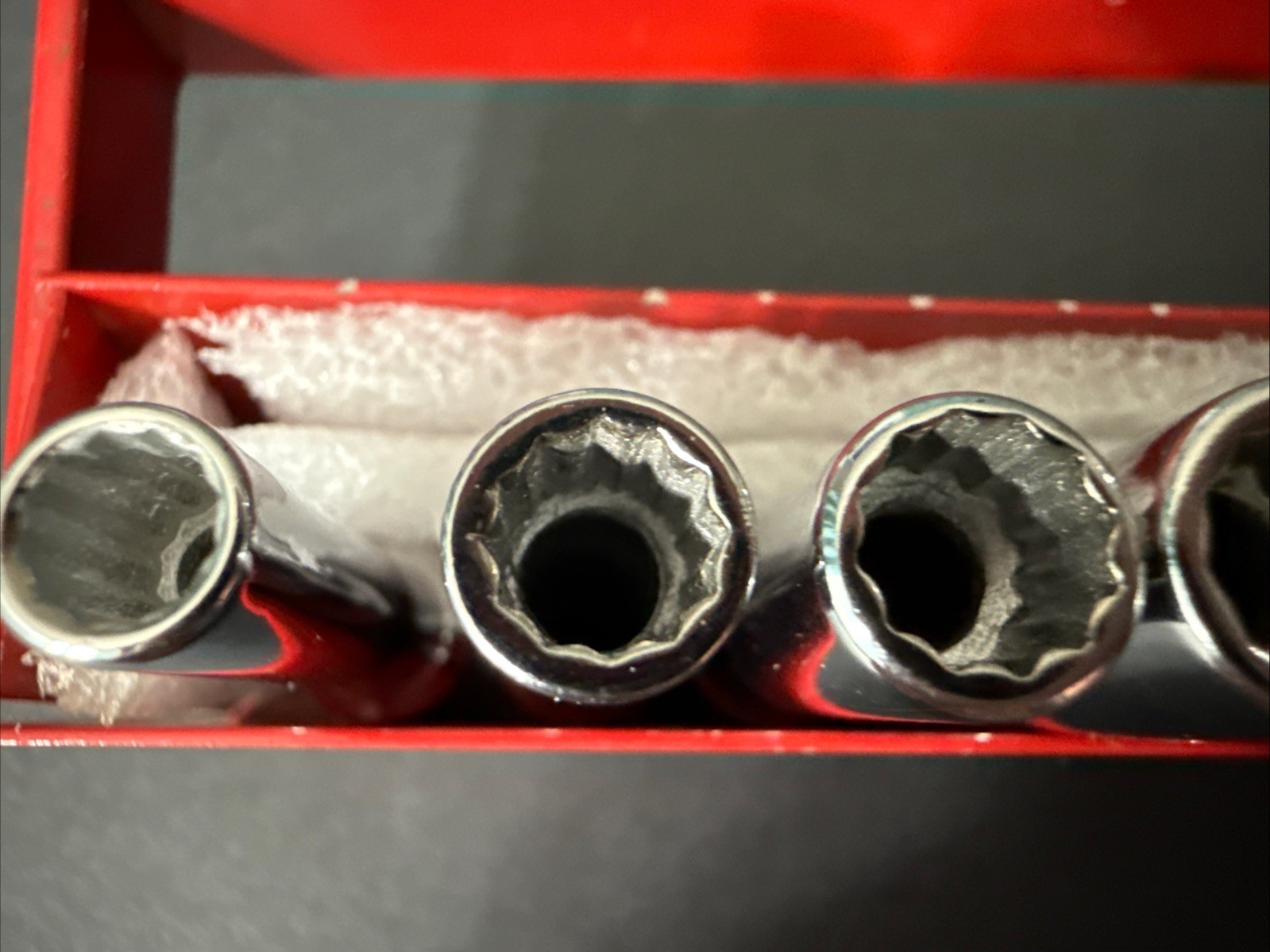 NOS VINTAGE WRIGHT TOOL 1/4” SAE DEEP 10pc SOCKET SET W/ RED RAIL 3/16” – 9/16”