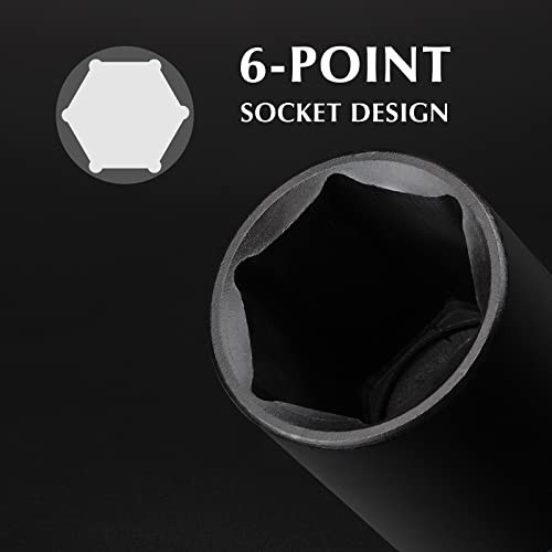9PCS 1/2″ Drive Deep Impact Socket Set, Metric 29mm-38mm, 6-Point Axle Nut Tools