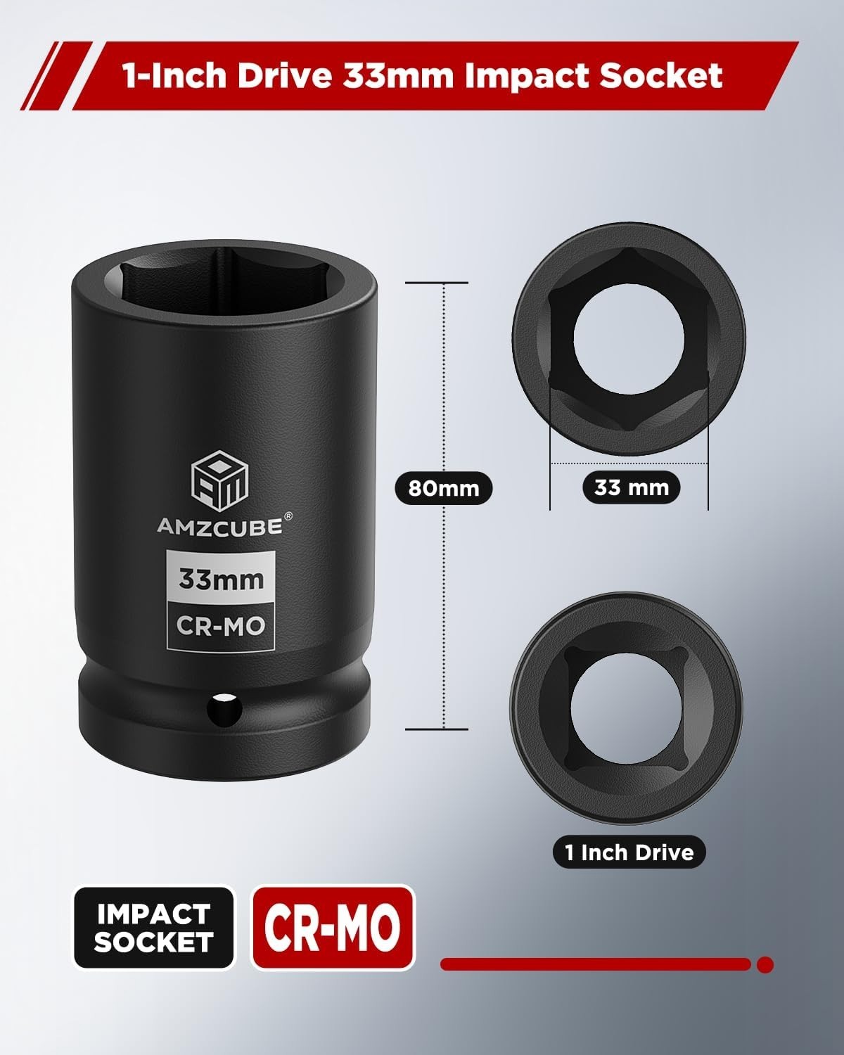 33mm Deep Impact Socket, 1 Inch Drive, Chrome Molybdenum Steel, Manganese Finish
