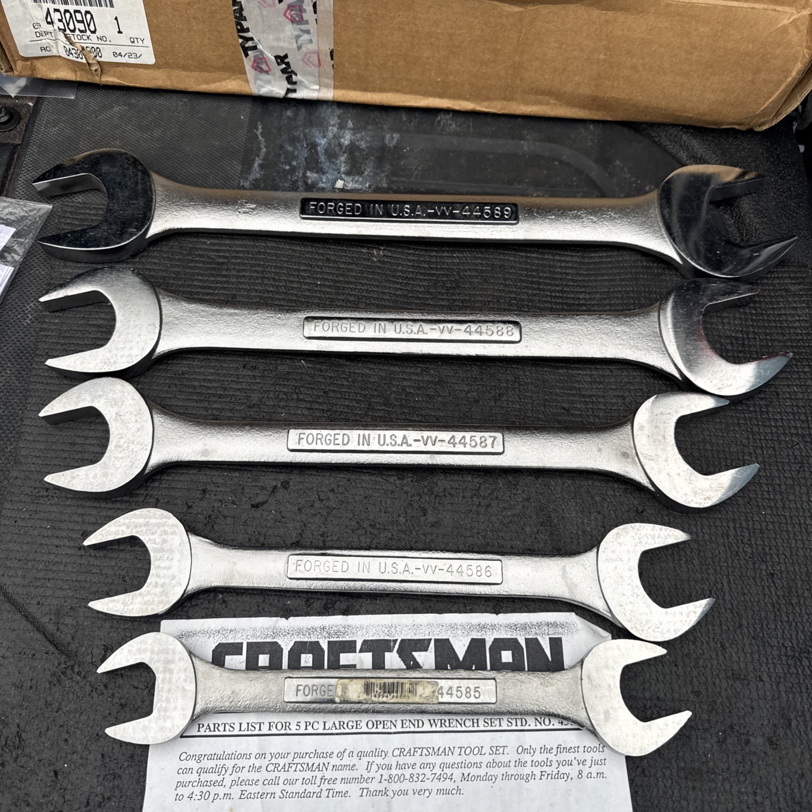 Sears Craftsman USA Nos Catalog only Double Open End Wrench Set 43090 5pc Jumbo