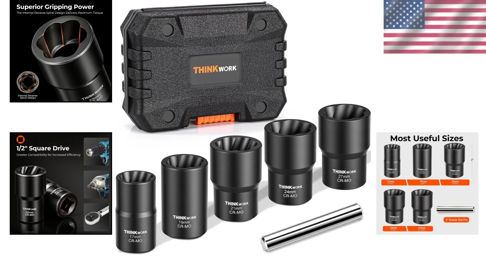 1/2-inch Drive Bolt Extractor Socket Set