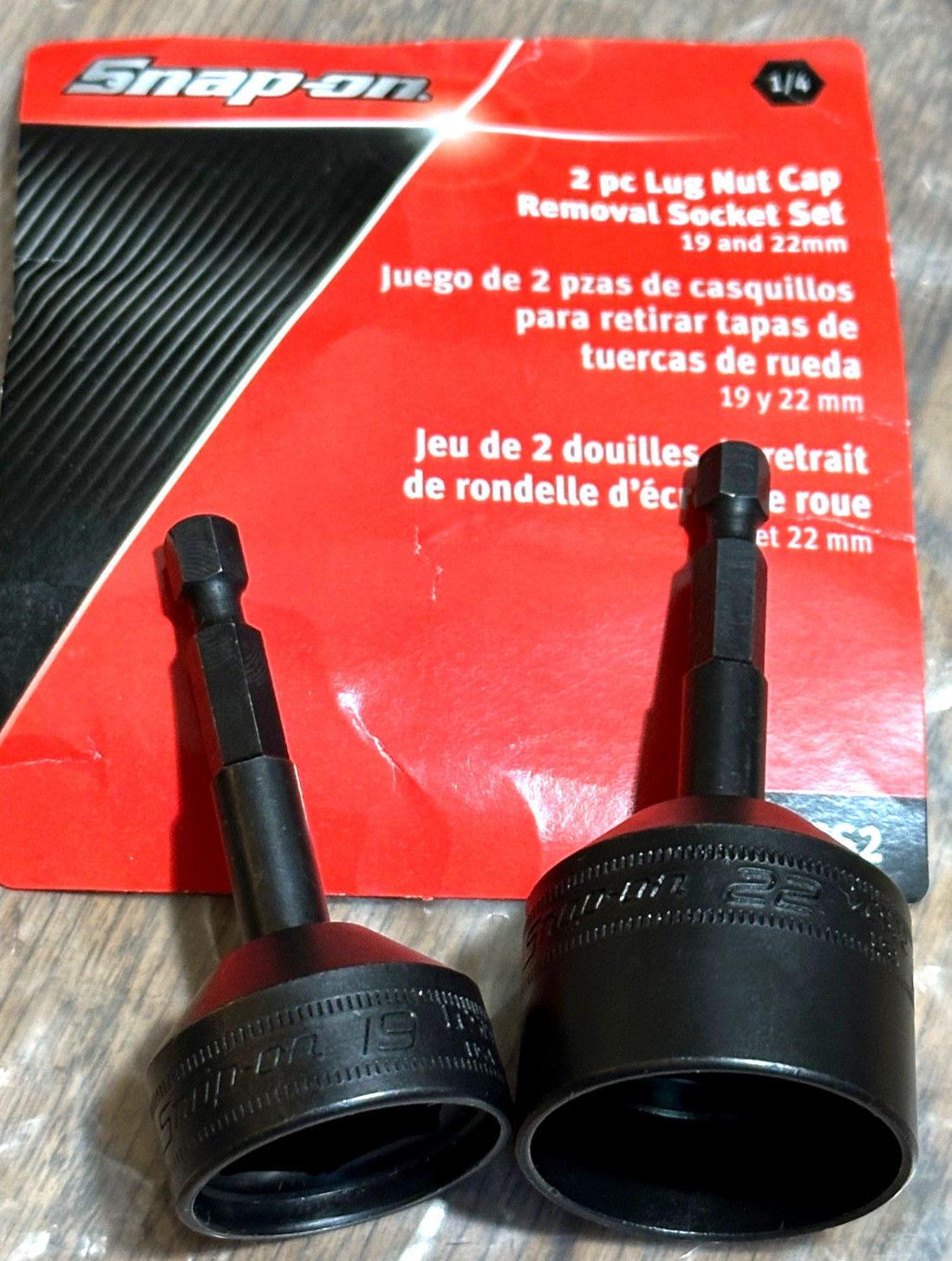 🇺🇸NEW Snap On Tools 22mm 19mm Lug Nut Cap Socket Set Lot 1/4″ Hex Driver