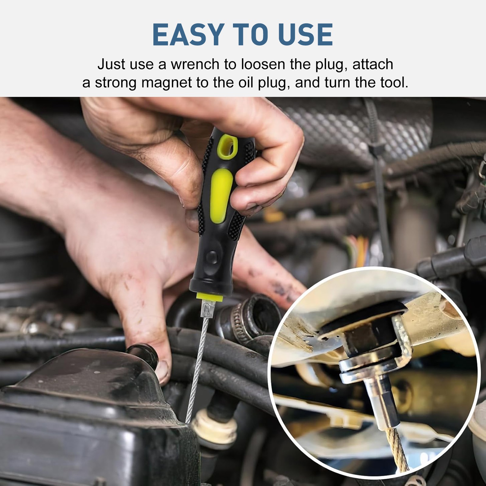 Universal Oil Drain Funnel Reusable Fluid Change Tool with Magnetic Plug Remover