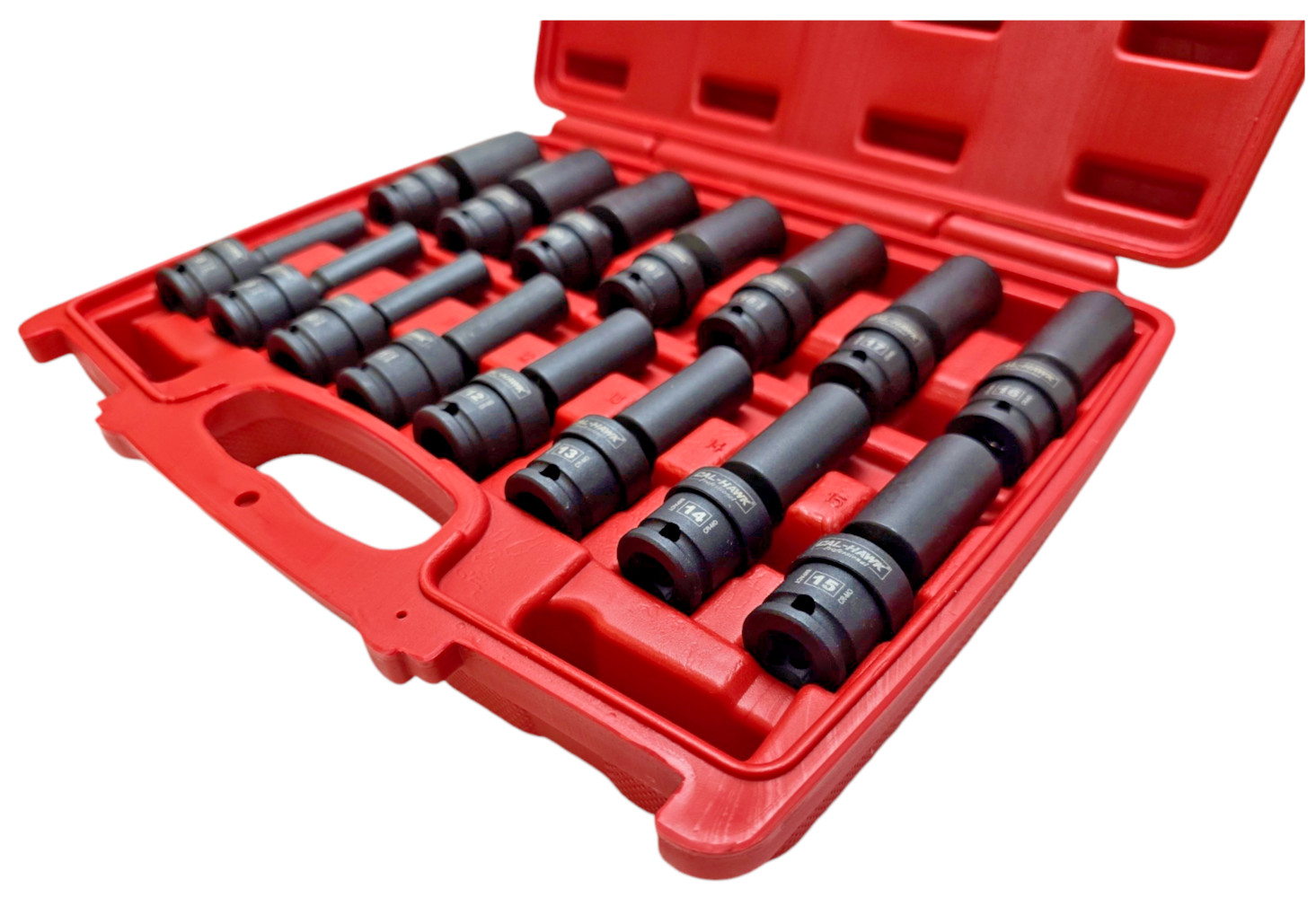 15PC 3/8″DR.Universal Swivel Deep Impact Socket Set(METRIC)PRO Radius 8-22mm Set