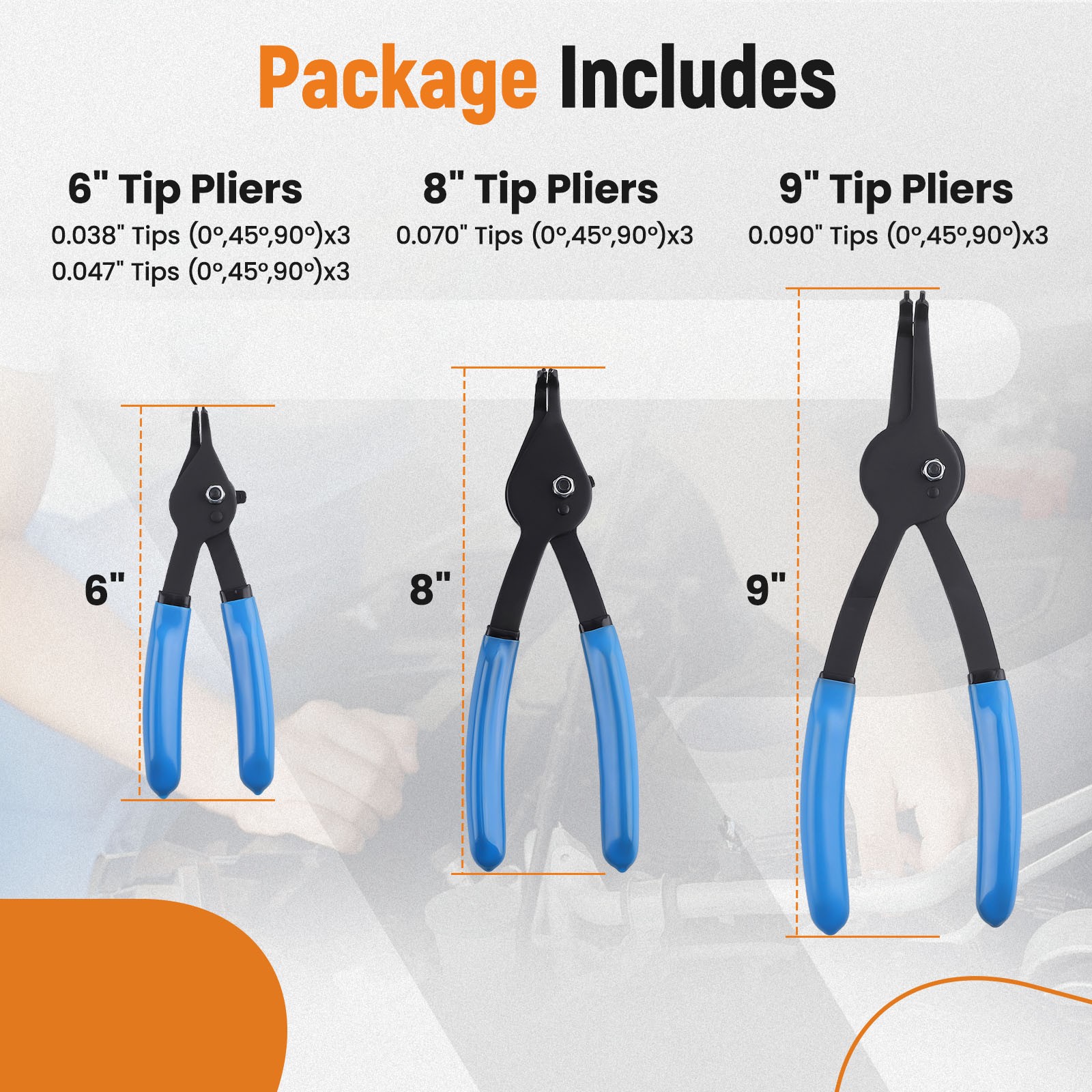 12pcs Kit Retaining Snap Ring Pliers Set Heavy Duty Fixed Tip 9inch Tip Pliers