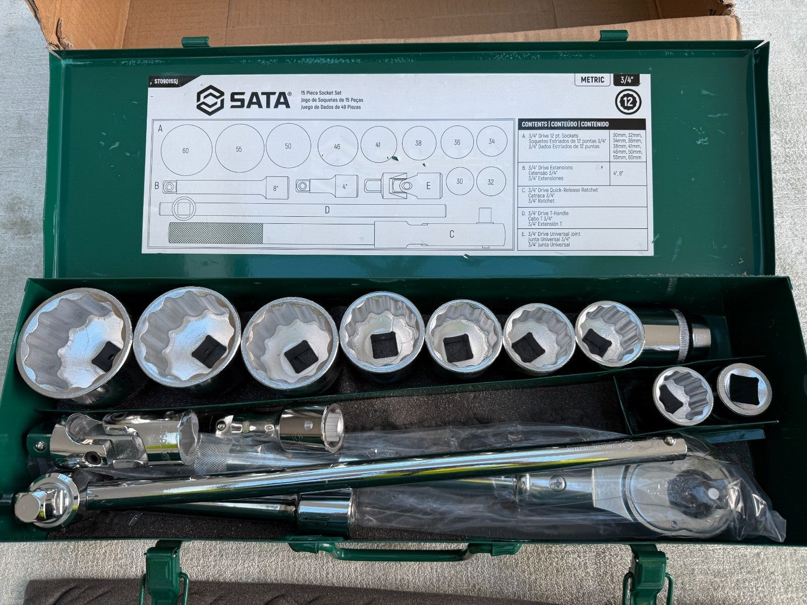SATA 3/4 Drive 15pc 12 Point Metric Socket Ratchet Set 30-60mm (INC VAT)