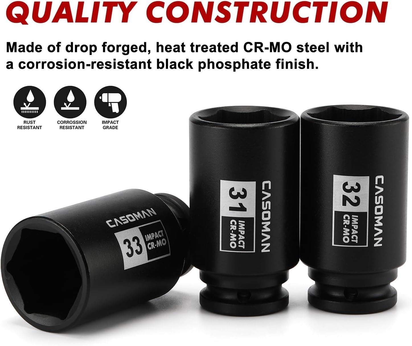 Corrosion-Resistant 1/2-Inch Impact Socket Set – 29mm to 38mm Sizes, 9-Piece