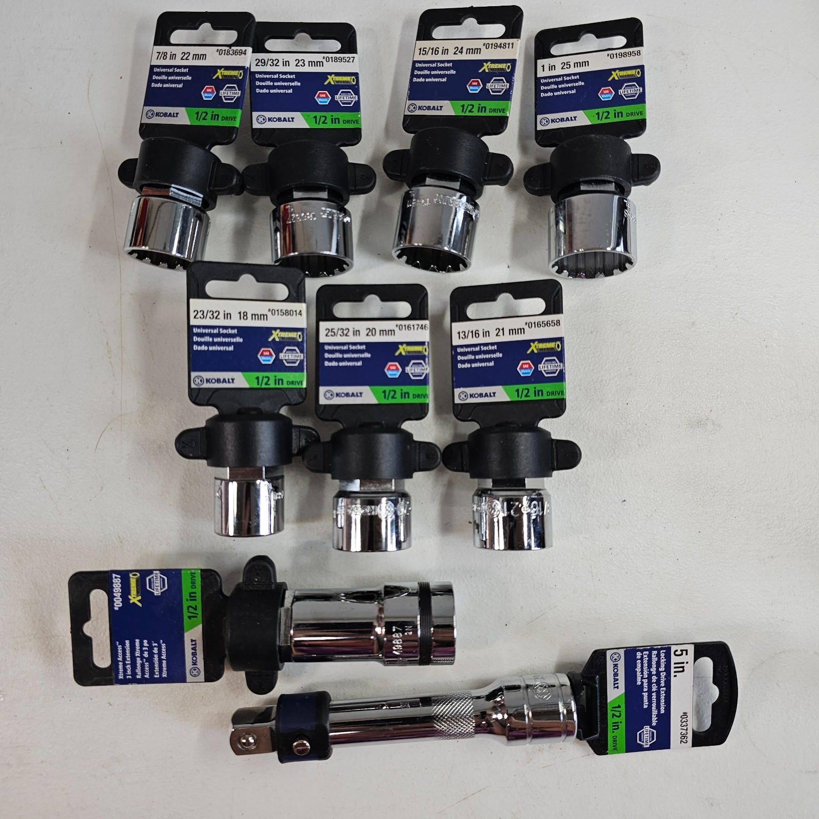 Kobalt 9 Pieces 7 1/2″ Drive Sockets 12-Point Universal SAE Metric 2 Extensions