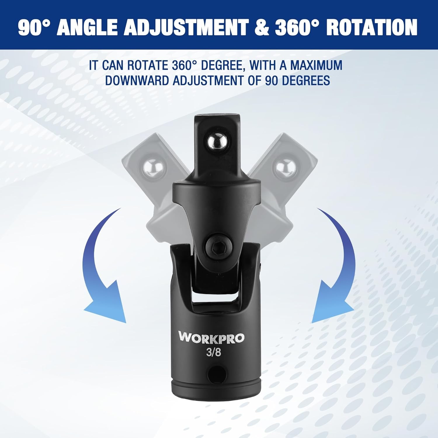 WORKPRO 3PC Universal Joint Socket Adapter Flexible U-Joint Set 1/4″ 3/8″ 1/2″Dr