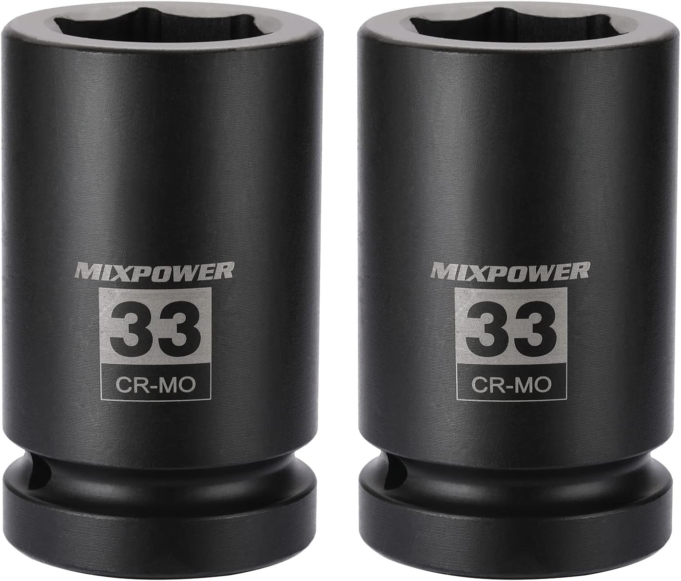 2 Pieces 1 Inch Drive Deep Impact Socket, CR-MO, 33mm (2 Pieces)