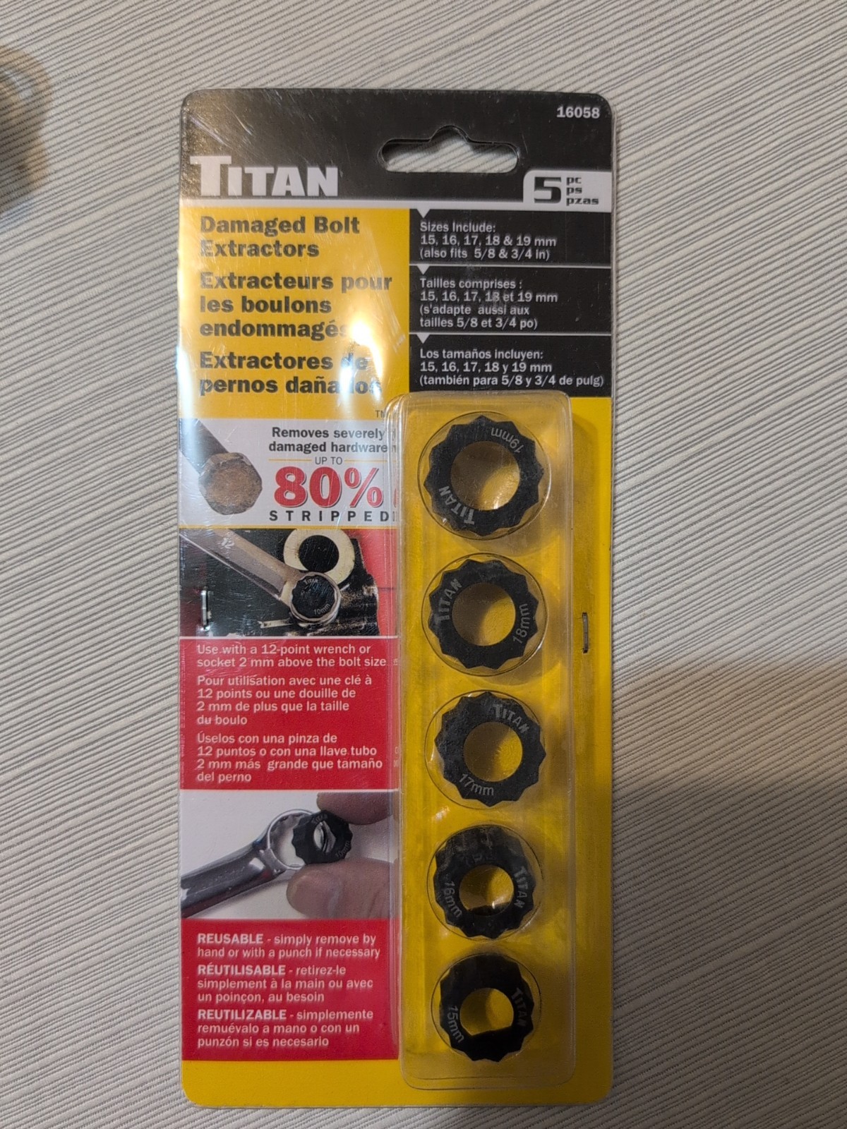 Titan Tools 16058 5-Piece Disposable Damaged Bolt Extractor Ring Set