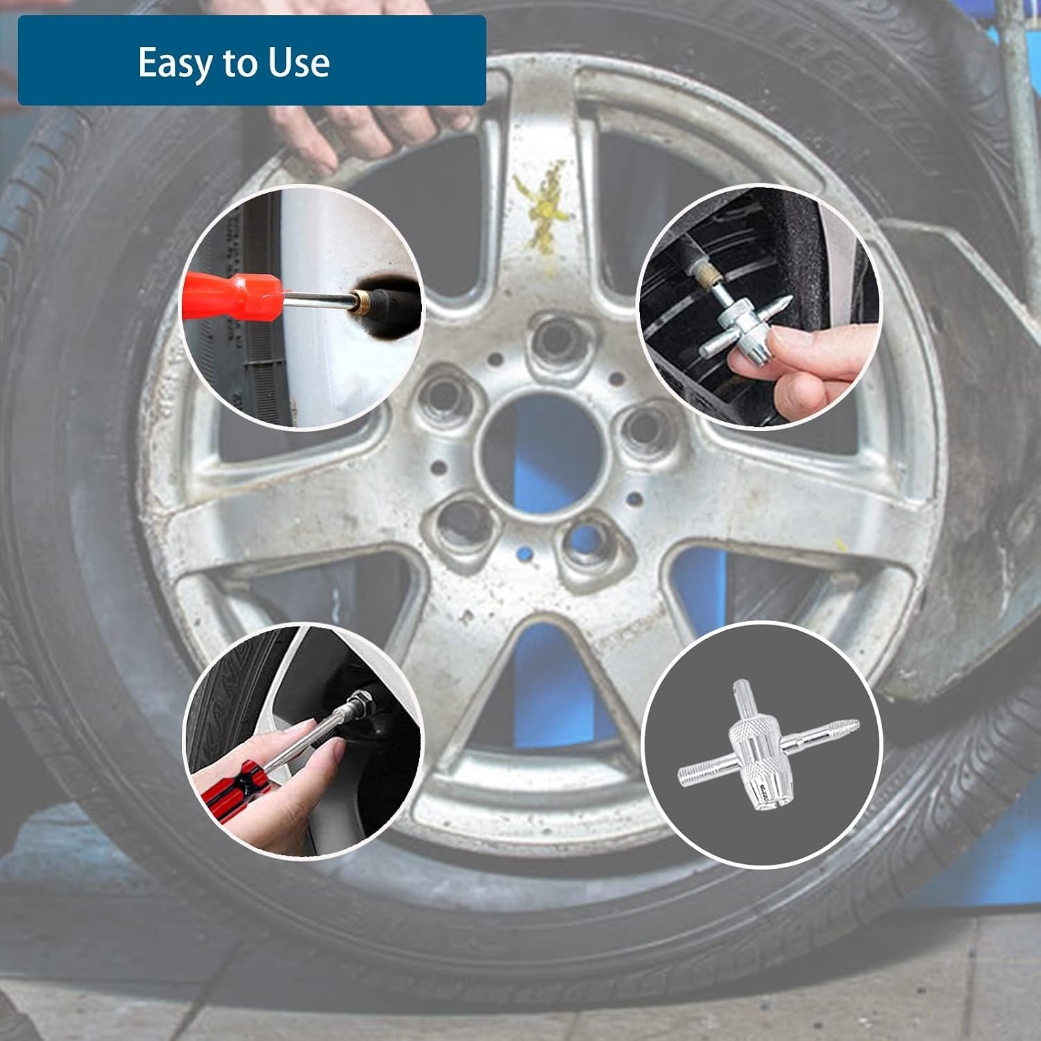 Tire Valve Removal Tool Kit 4-Way Valve Core Remover for Cars Bikes RVs