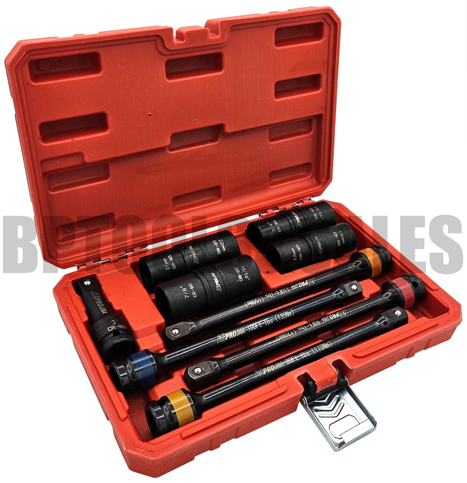 9pc 1/2″ DR. Flip Impact Lug Nut Socket (Metric/SAE) & Torque Extension Bar Set