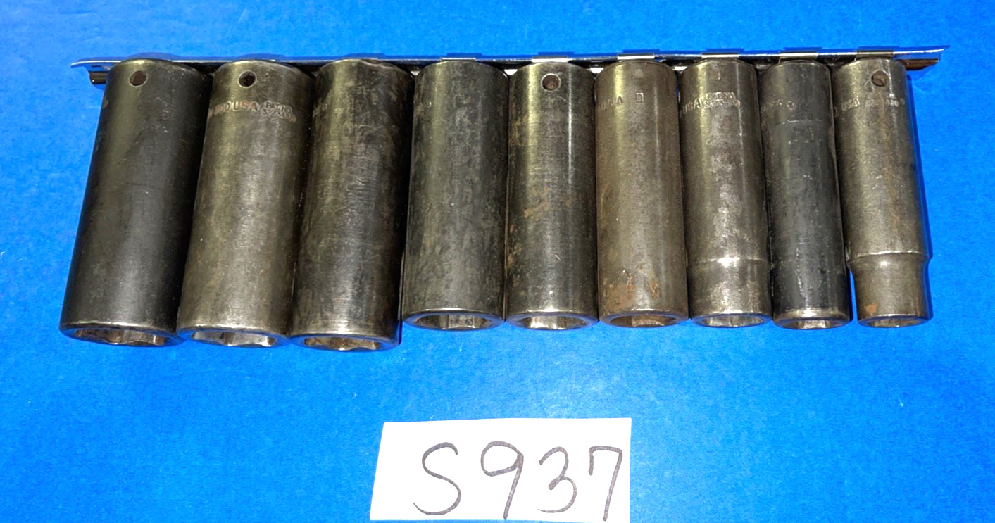 SNAP-ON TOOLS 9 PIECE 1/2 DRIVE SAE. DEEP IMPACT SOCKET SET 309SIMYA
