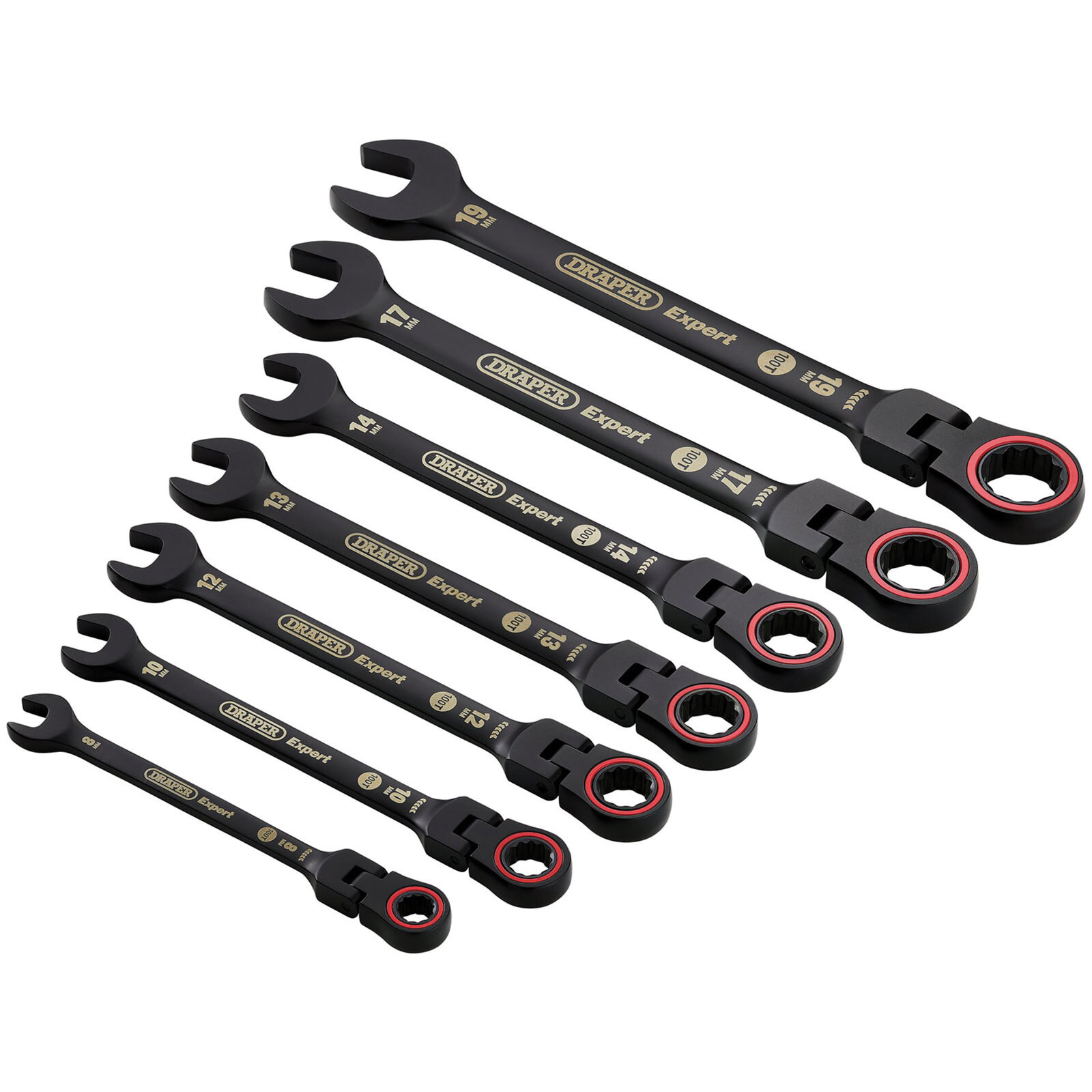 Draper Expert 03927 HI-TORQ® M Flex Hd Rtch Spanner Set 7 Pc Black