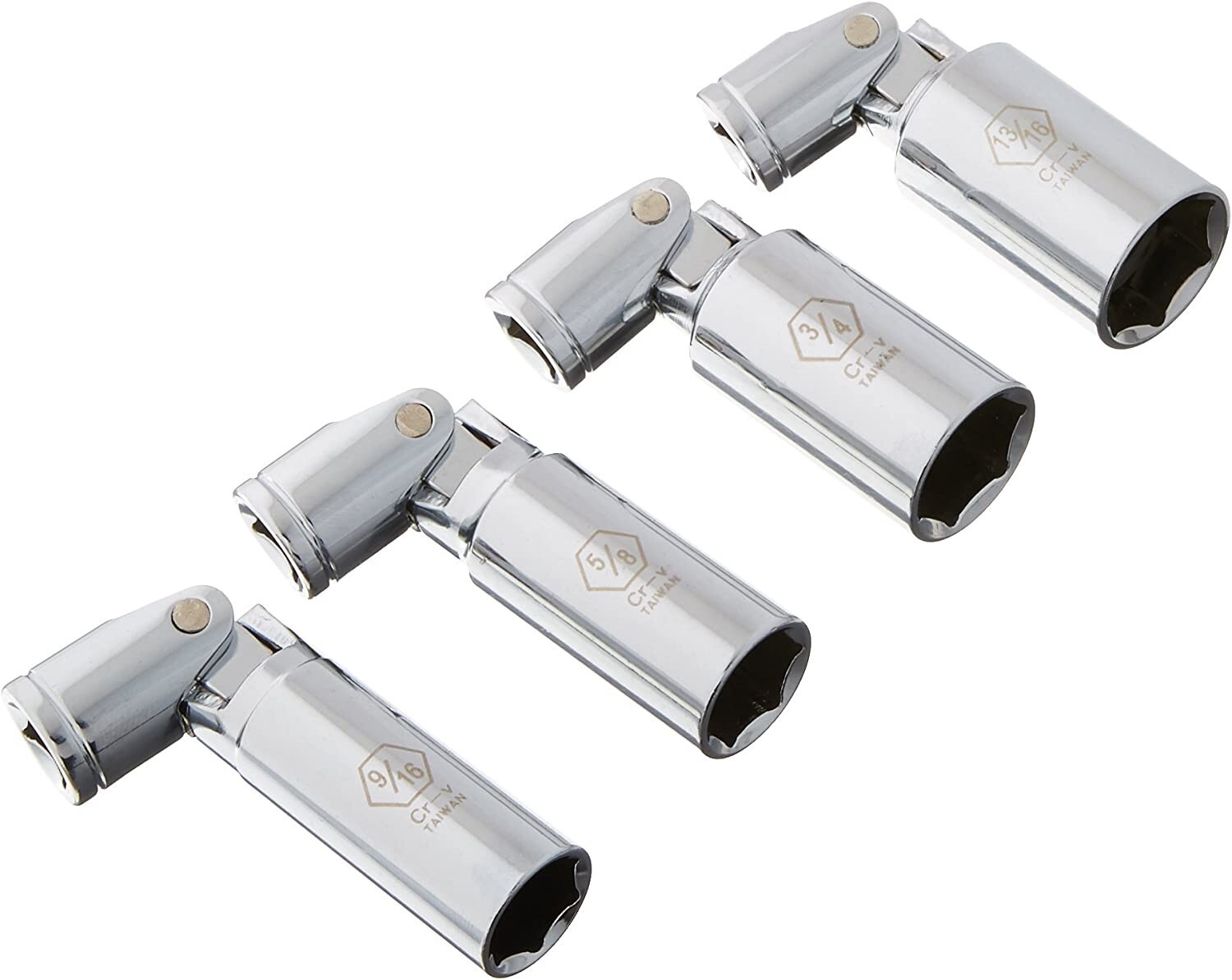 4 Piece x 3/8″ Drive Universal Spark Plug Socket Set, 3/4″, 13/16″, 5/8″, 9/16″
