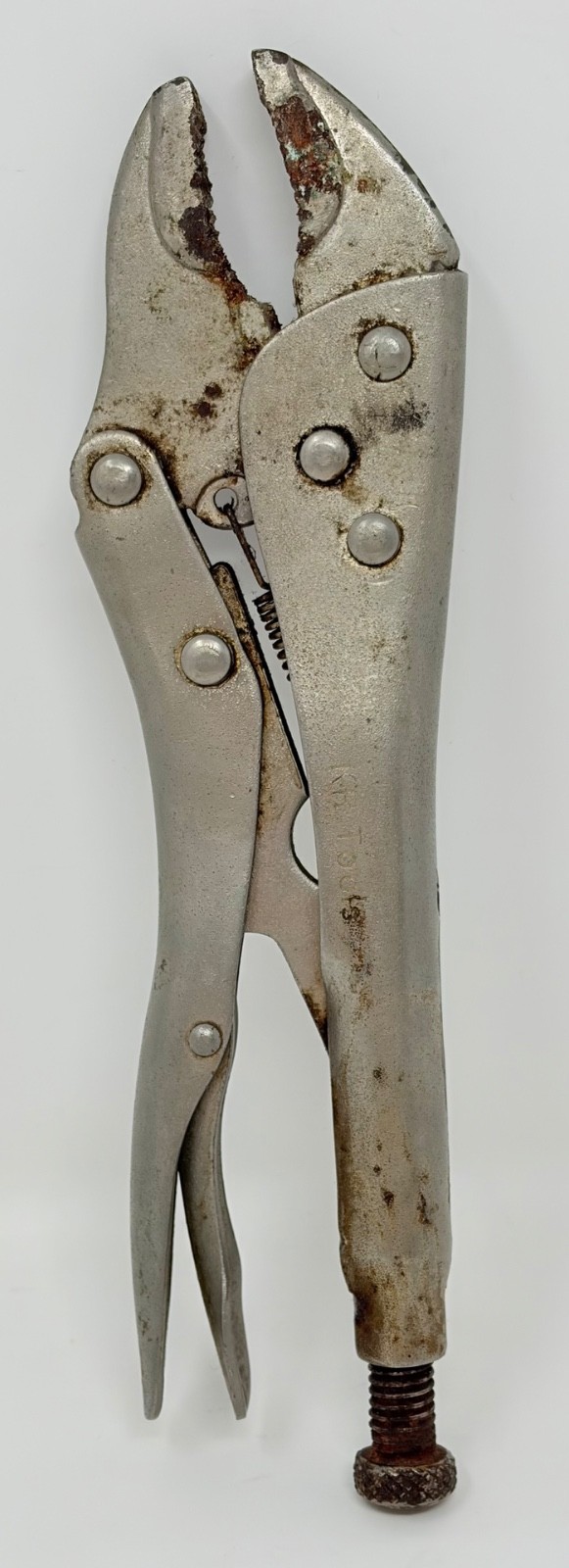 Vintage KR Tools Curved Jaw Locking Pliers 9in Vise Grip Adjustable AS-IS Rust
