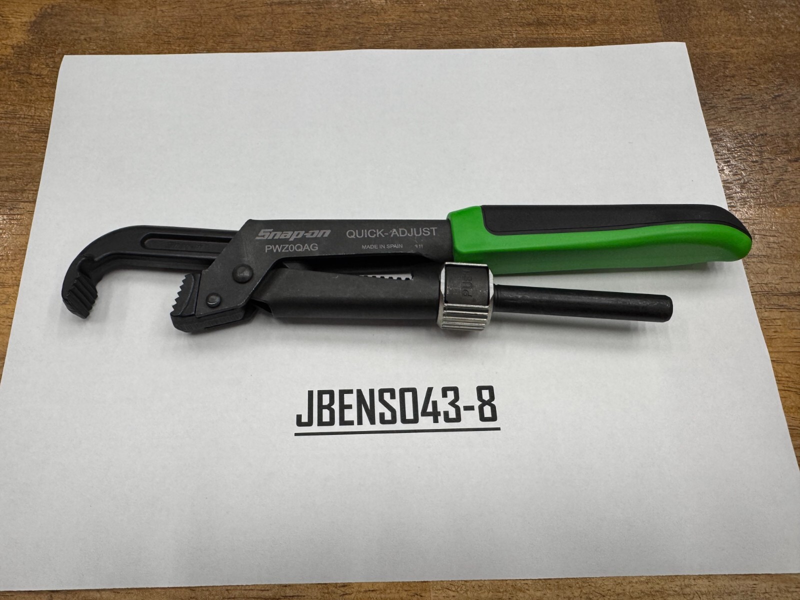 Snap-on Tools NEW GREEN 8-5/8″ Soft Grip Quick Adjust Pliers Wrench PWZ0QAG