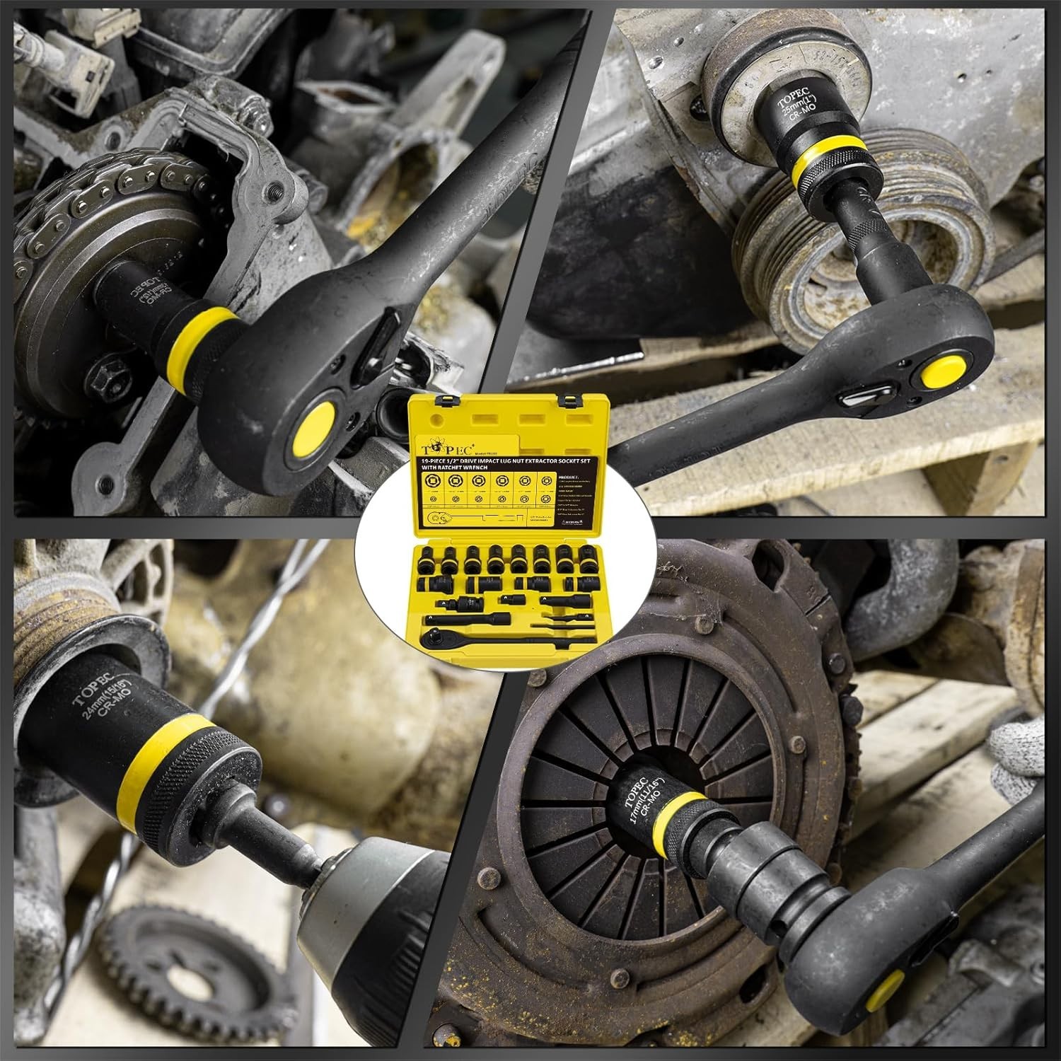 Efficient 19-Piece Lug Nut Extraction Kit – Corrosion-Resistant Steel Tools