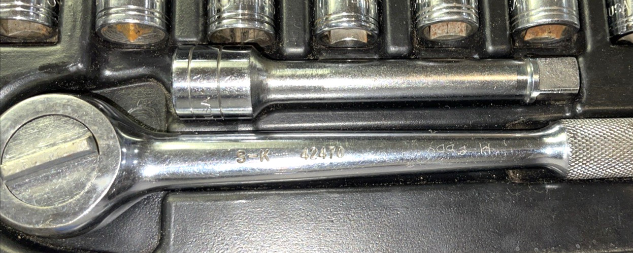 S-K TOOLS 10 PIECE 1/2 DRIVE RATCHET & EXTENSION & METRIC SHORT SOCKETS