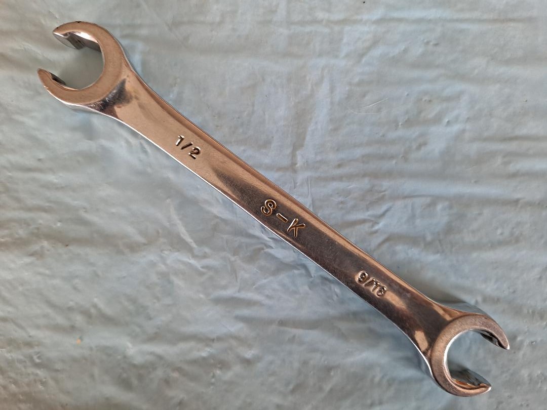 Vintage S-K F1618, Double Open-End Flare-Nut Wrench, 1/2 x 9/16, Made in USA
