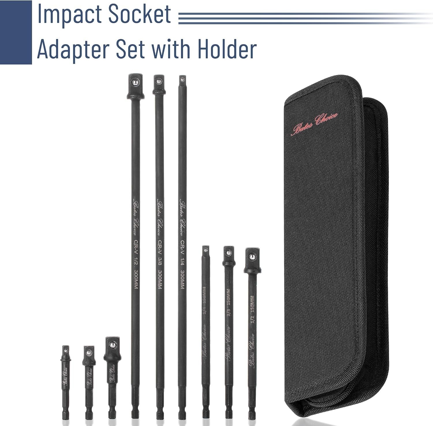 Durable Bates Socket Adapter Set: 9 Pieces in 3 Sizes | Black Oxford Storage Bag