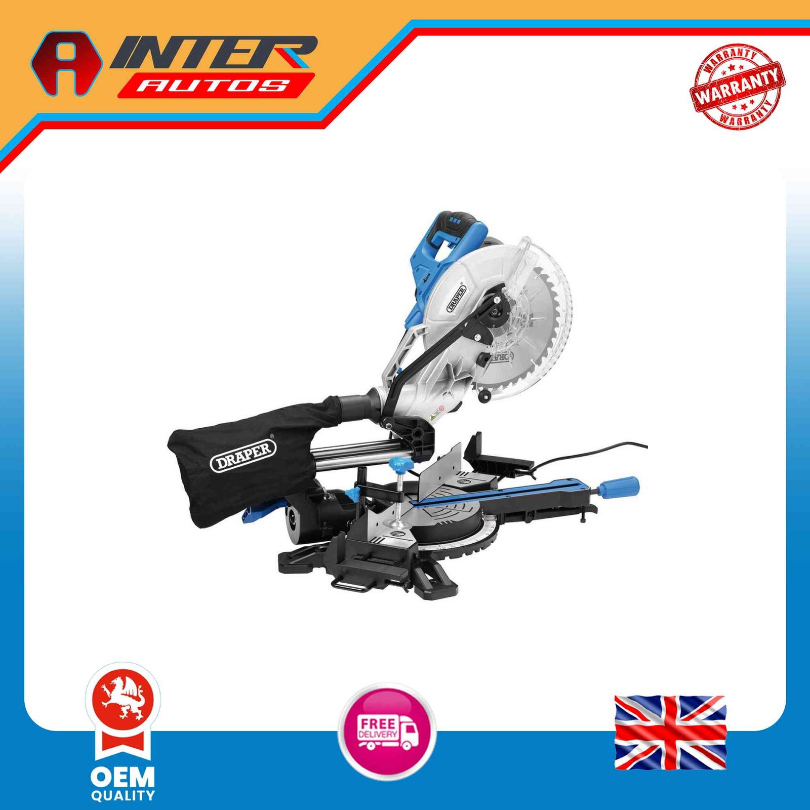 Draper 230V Sliding Compound Mitre Saw, 255mm, 1800W 90170