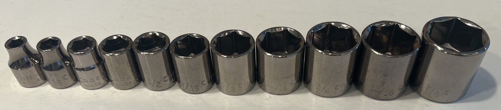 Craftsman USA 11 pc 6pt 3/8″ Dr SAE Standard Sockets 1/4″ to 7/8″ ~ Inverted G2
