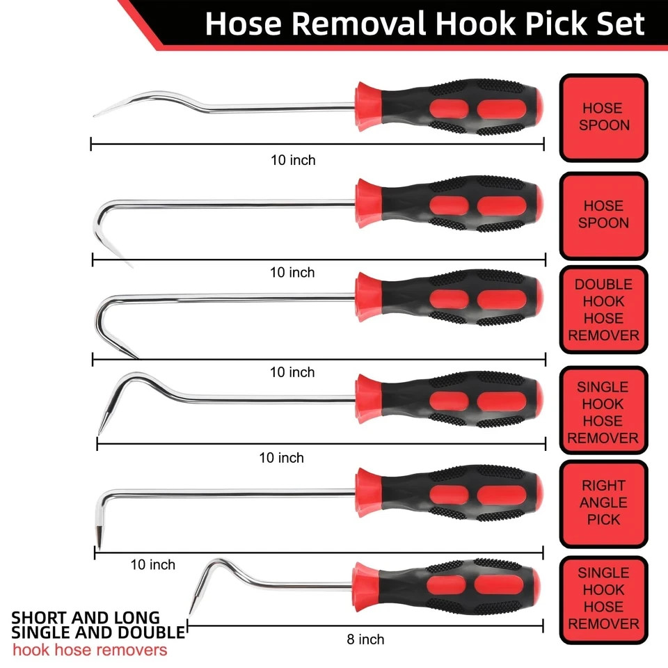 Hose Removal Hook Pick Set 6 Pack 10 & 8 inch Spoon Remover Puller Radiator