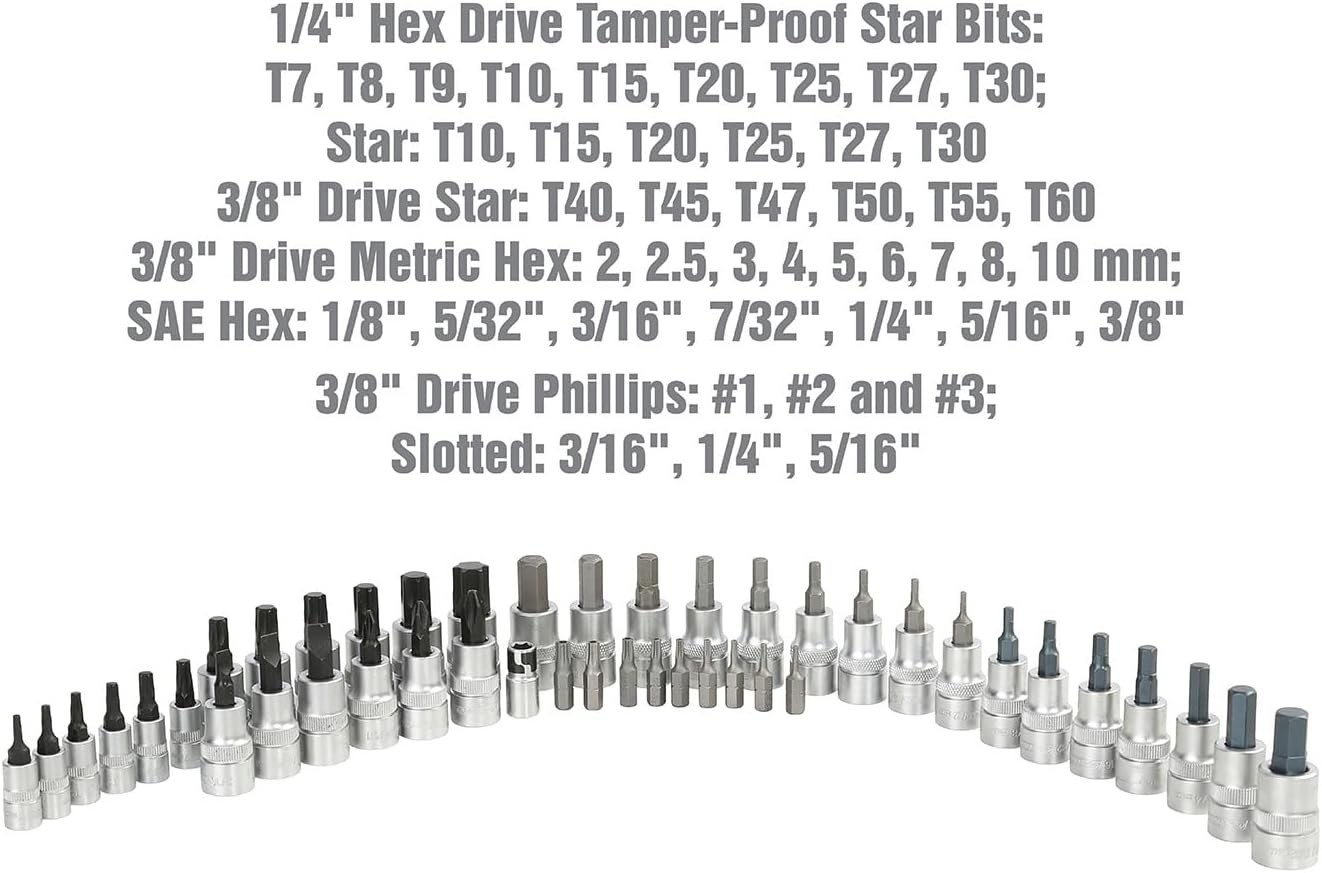 High-Performance 44pc Torx Socket Set with Polished Chrome Finish & Grip Design