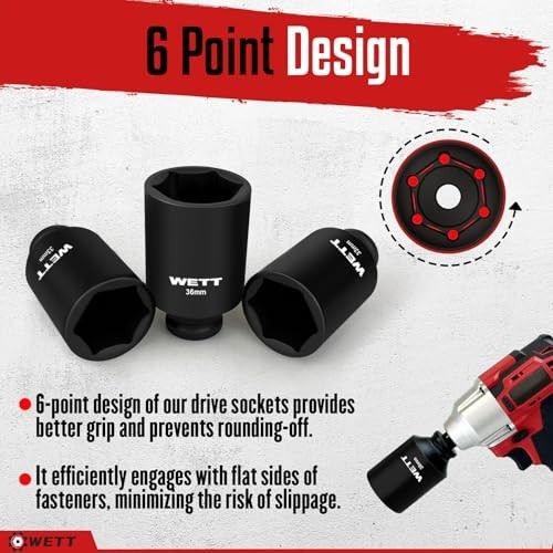 9-Piece Deep Impact Socket Set, 1/2″ Drive Metric 6-Point, CR-V, 29mm-38mm