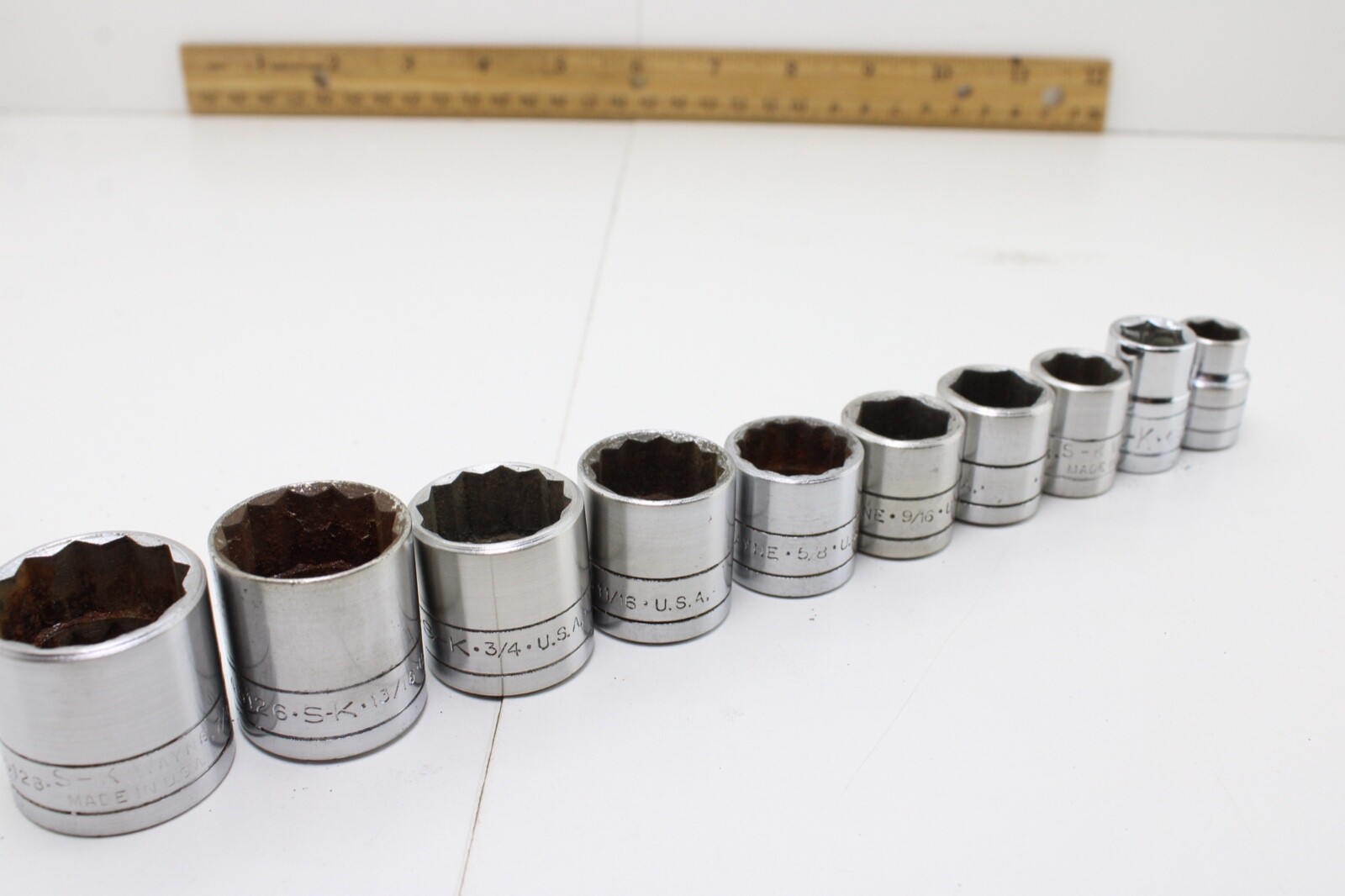 S-K Tools 45128-45112 7/8″-3/8″ 3/8″ Drive 9 Piece 12/6 Point Sockets Set USA