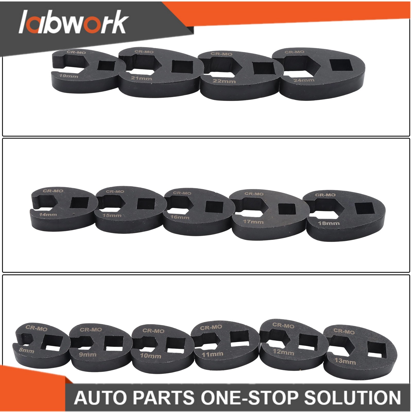 Labwork 15Pcs Crowfoot Flare Nut Wrench Set Metric 8 to 24 mm Nuts 3/8″ and 1/2″