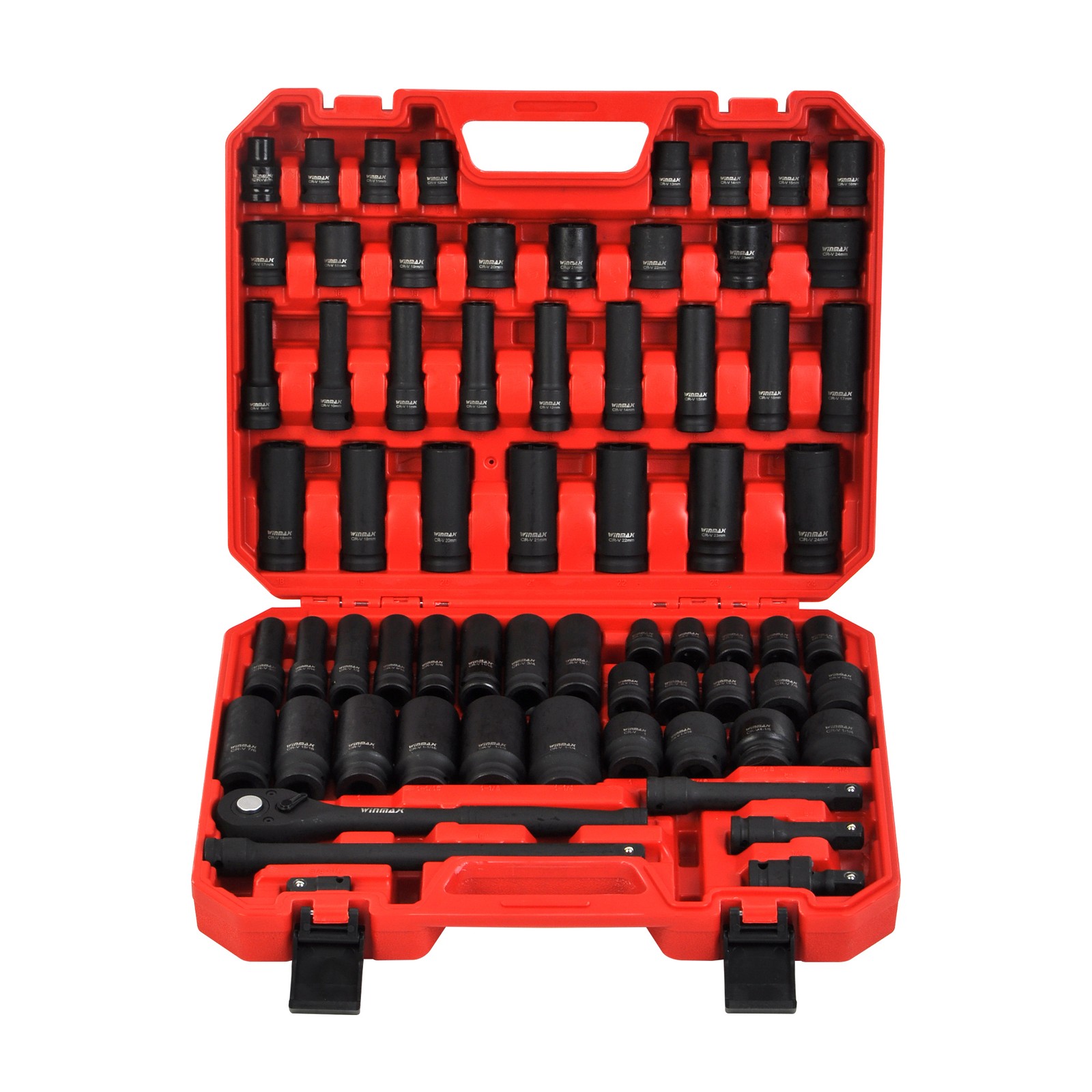 66PC 1/2″ Drive Impact Socket Set Deep & Standard SAE Metric 3/8-1-1/4″ 8-24mm